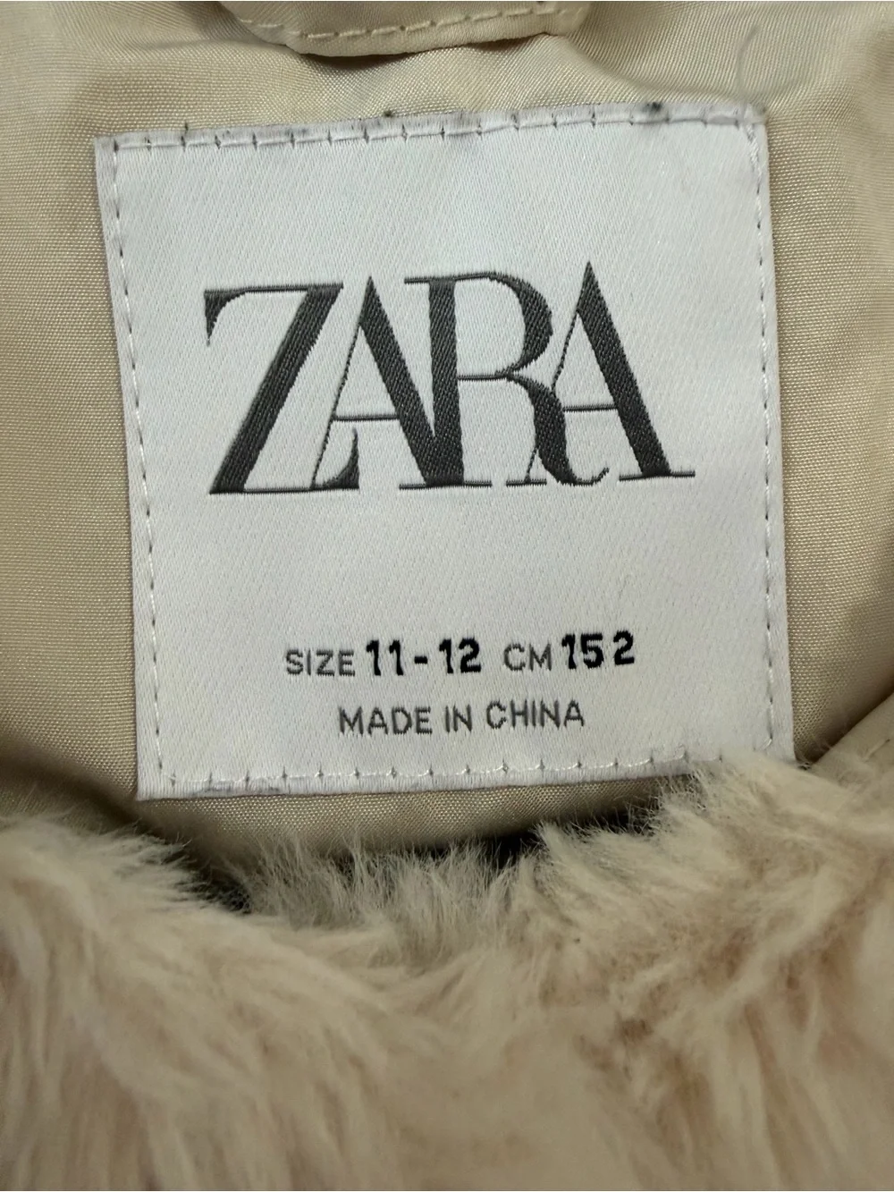 Zara Girls Cream Faux Fur Vest Size 11-12